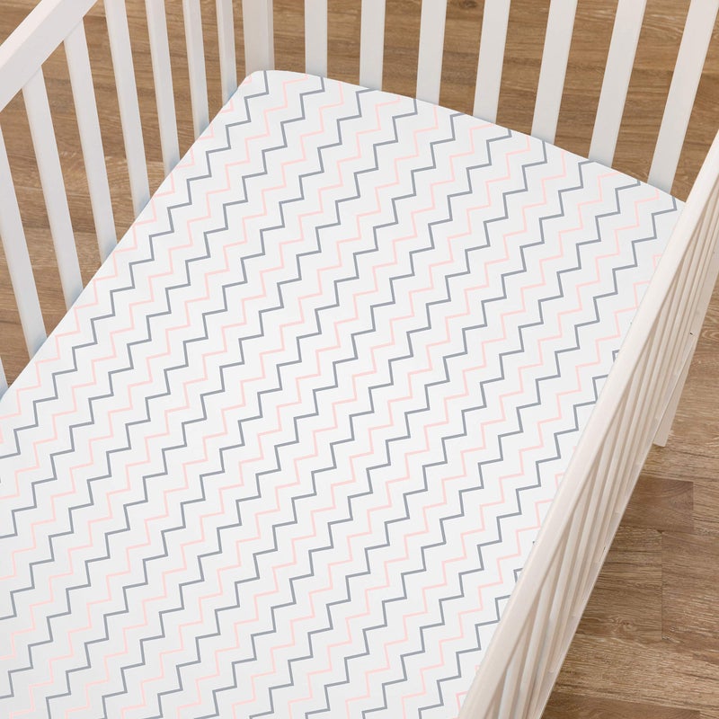 TL Care 100% Natural Cotton Fitted Pack and Play Sheet 39" x 27" - Soft & Breathable Pack N Play Sheet for Playpen, Playard & Mini Crib Mattress, Pink Zigzag, for Boys & Girls - Image 2